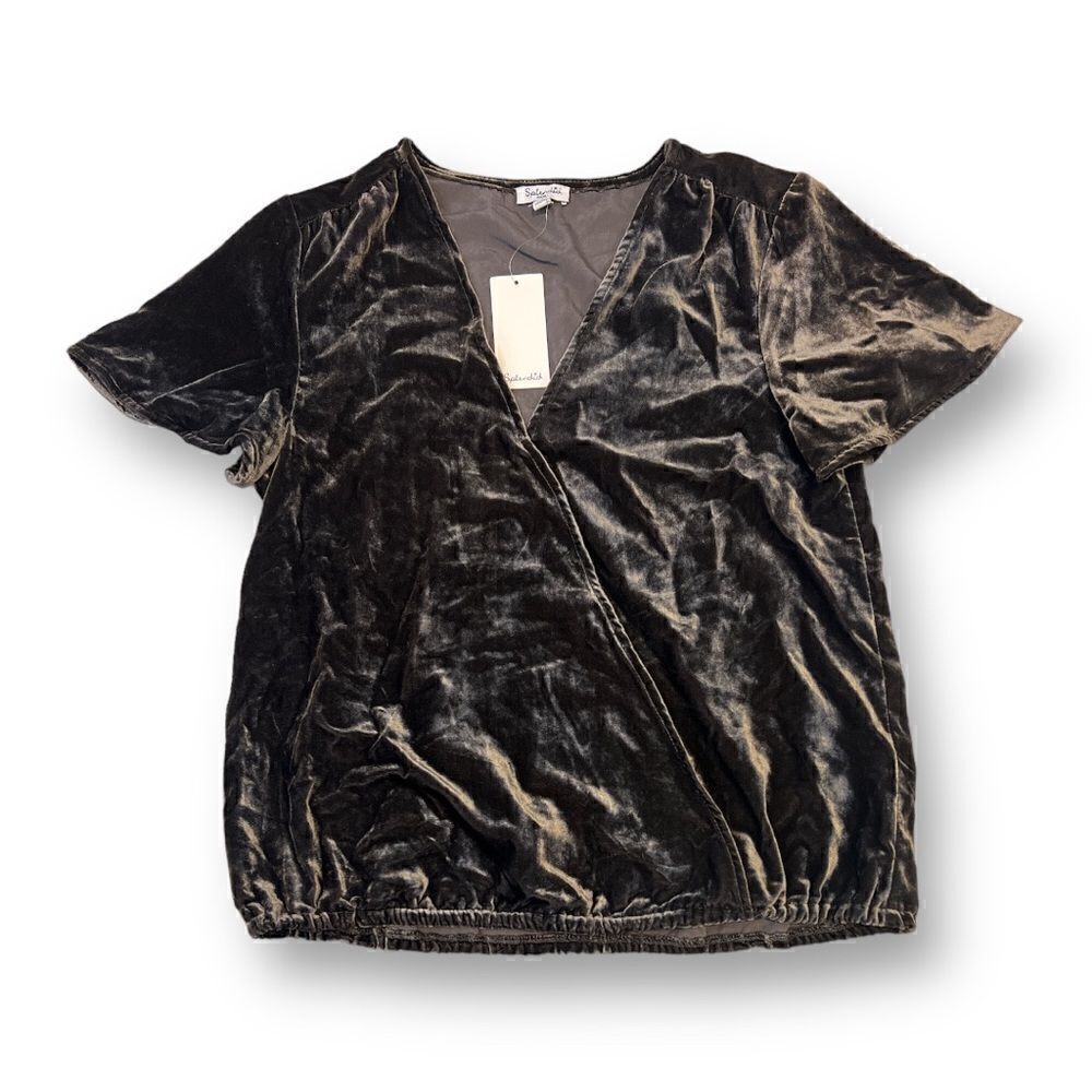 Splendid Dark Gray Velvet Surplice Top Size Small